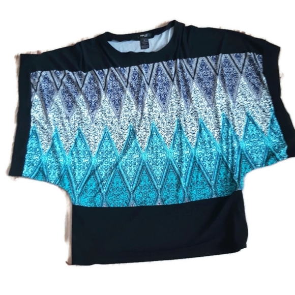 Style & Co | drapey black and teal shirt